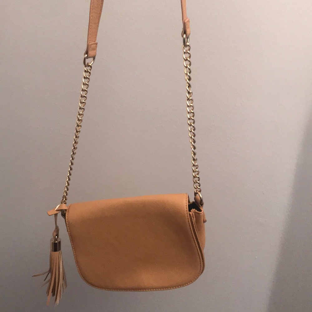BROWN CROSS BODY OR REGULAR PURSE WITH GOLD CHAIN